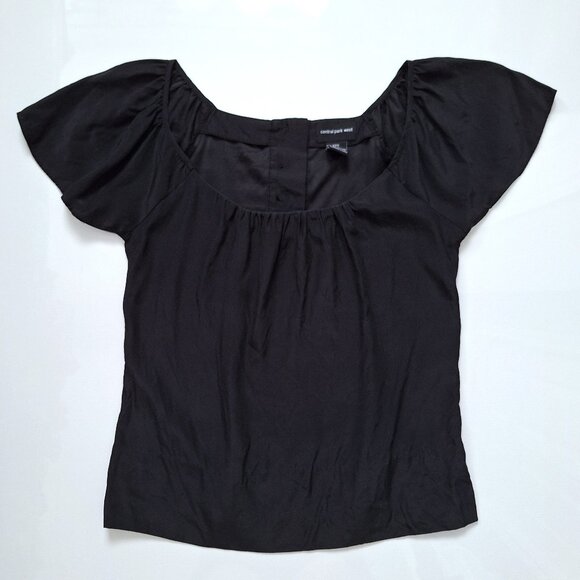 Central Park West Black Silk Short Sleeve Top - Picture 1 of 6